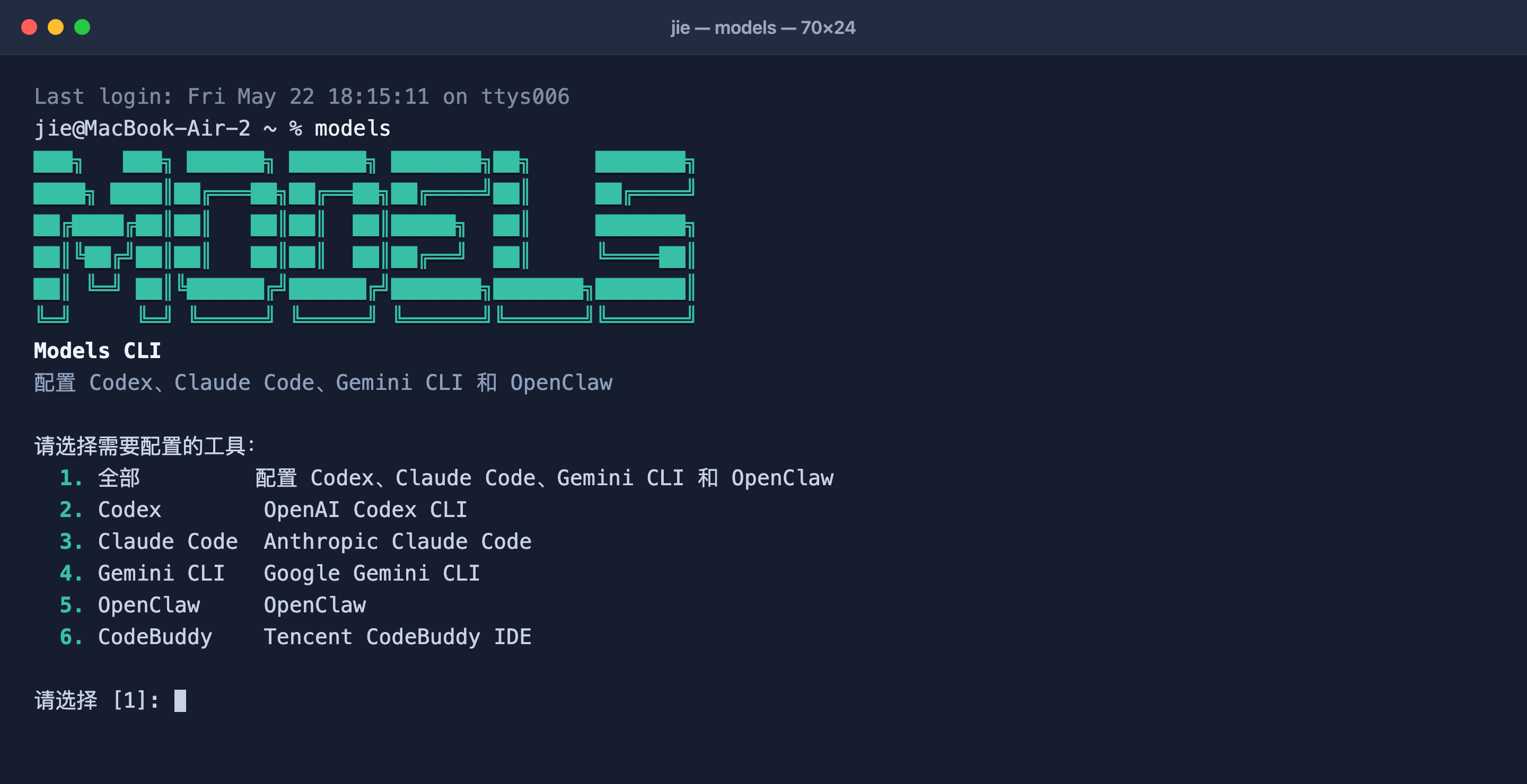 Models Hub CLI configuring Claude Code